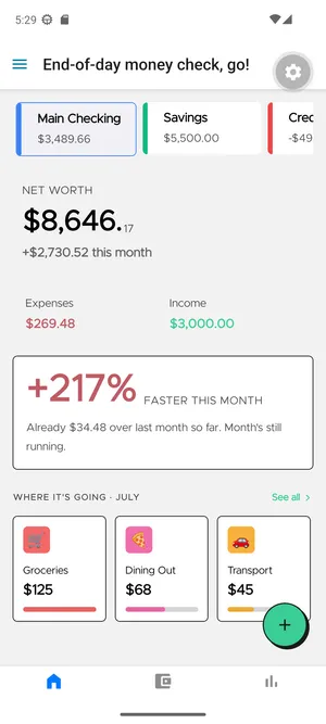 Accounts and net worth overview screen