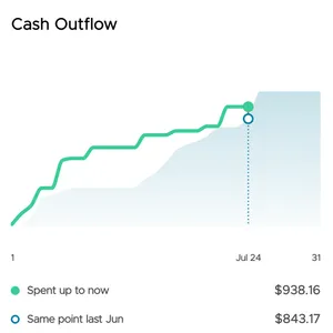 Spending velocity chart comparing this month to a typical month